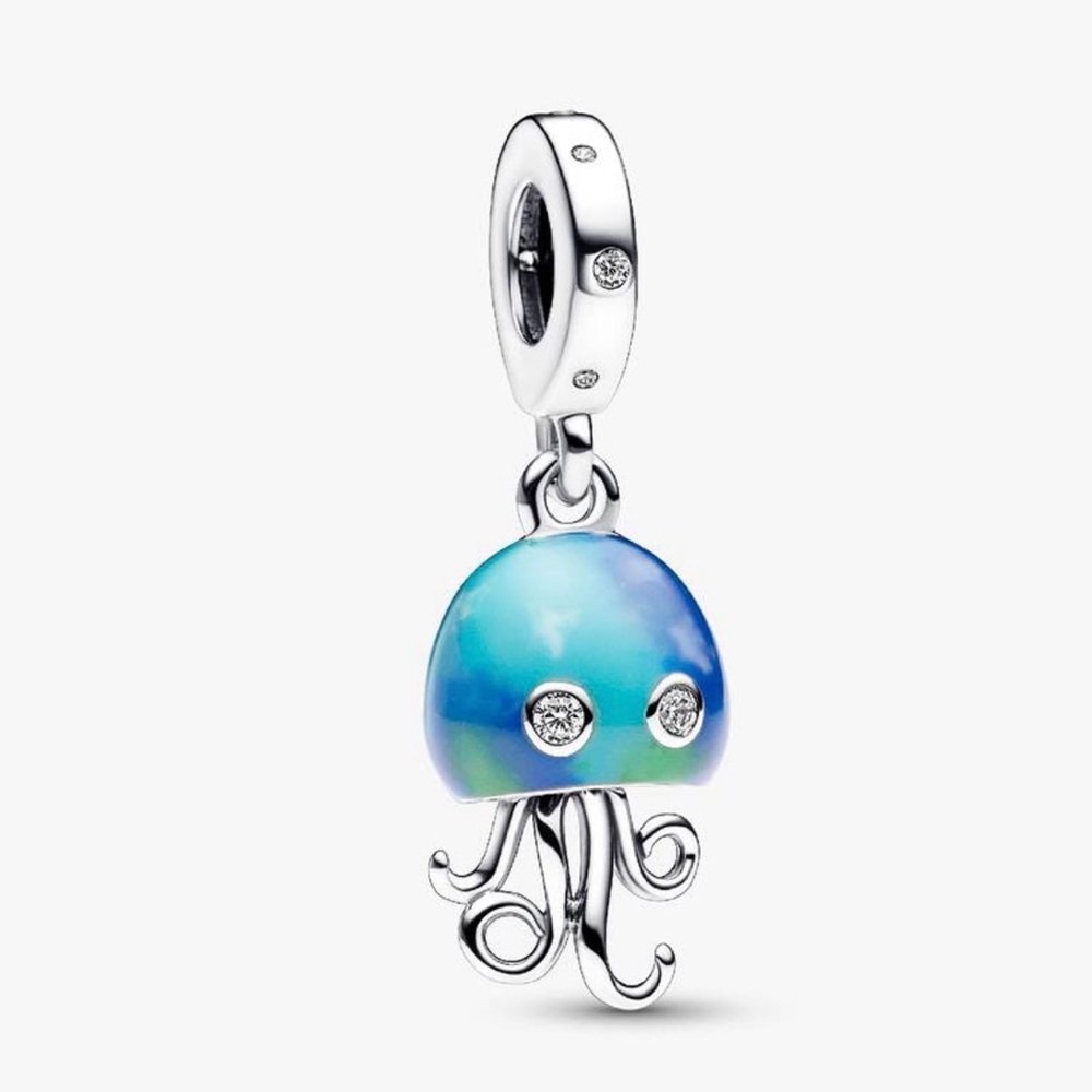 Pandora 925 Silver Colour-Changing Blue-Teal Jellyfish Dangle Charm